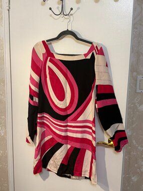 Julie Brown Retro Swirl Print Mini Dress, Pink/Black/Cream